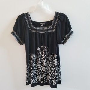 Apt. 9 Black and White Embroidered Top
